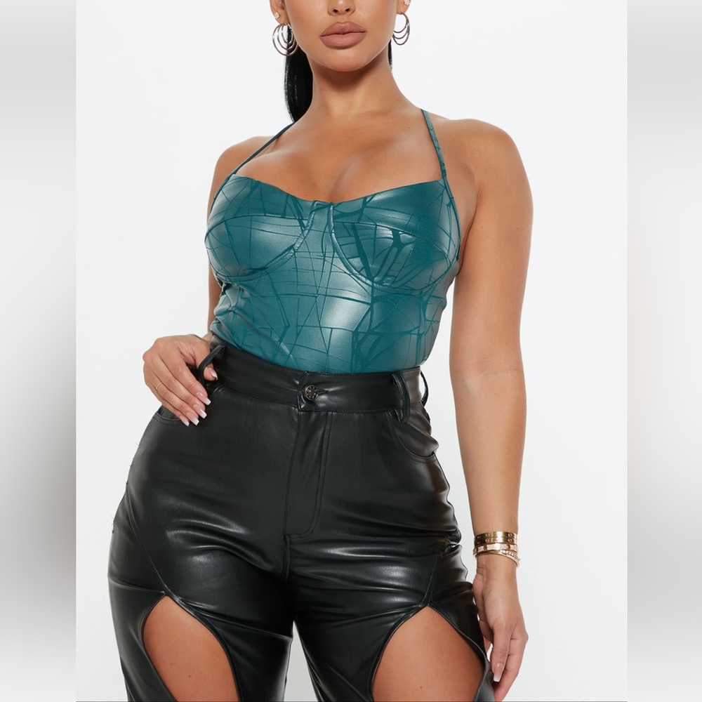 Through the Cracks PU Leather Bodysuit - Hunter